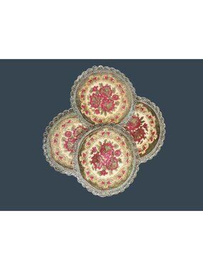 Vintage Belgium Floral Tapestry Round Placemats With Lace Trim Set Of 4 24cm Dia
